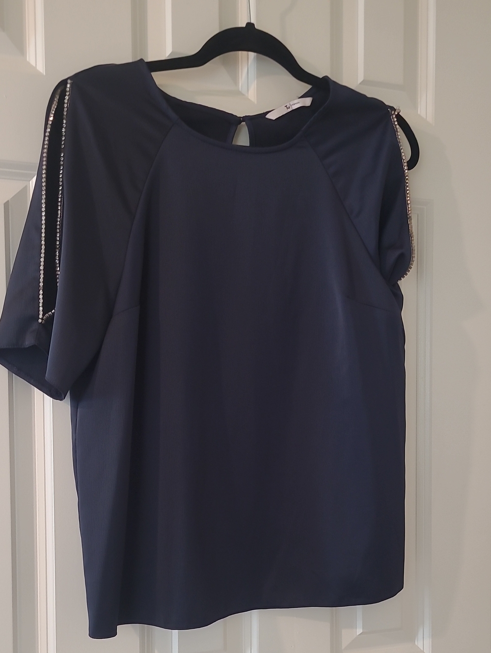 Navy Cold-Shoulder Embellished Women's Top